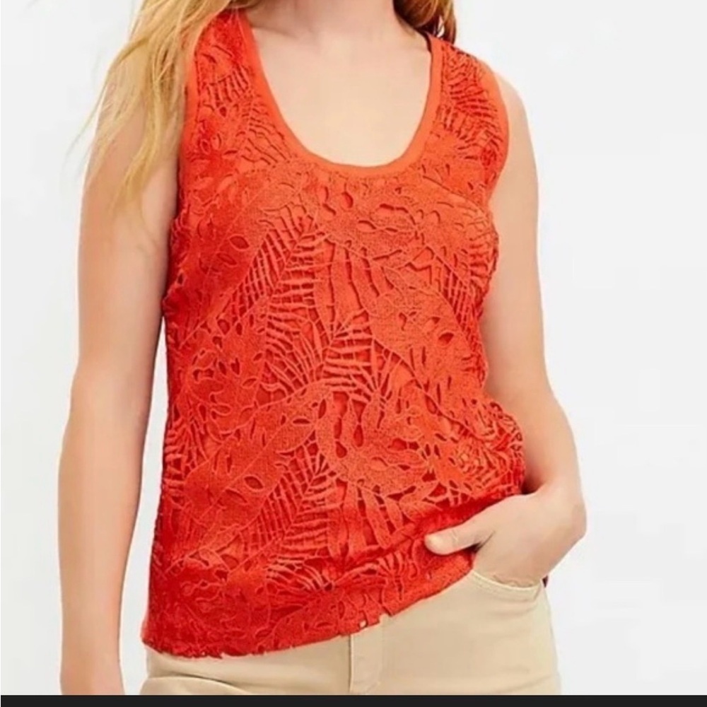🆕 LOFT Vibrant Orange Lace Tank Top NWT